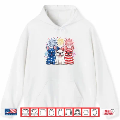 Hoodie US America Flag Patriotic French Bulldogs 4th July Fireworks Shirt