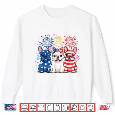 Sweatshirt US America Flag Patriotic French Bulldogs 4th July Fireworks Shirt