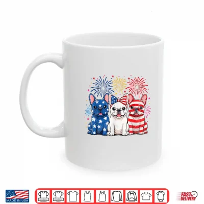 Mug US America Flag Patriotic French Bulldogs 4th July Fireworks Shirt