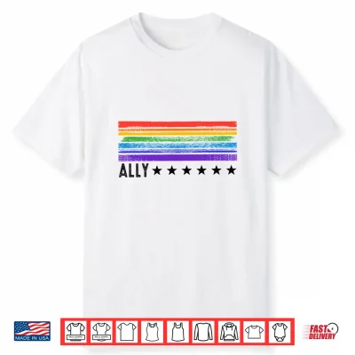 Retro Lgbtq Ally Pride Month Rainbow Stars Lgbt Flag Shirt