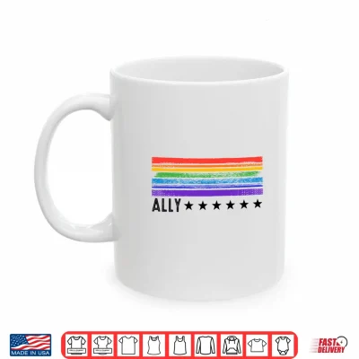 Mug Retro LGBTQ Ally Pride Month Rainbow Stars LGBT Flag Shirt