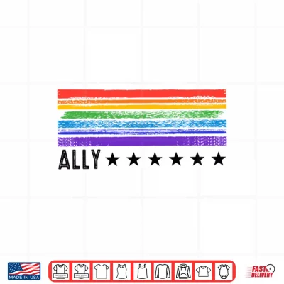 Design Retro LGBTQ Ally Pride Month Rainbow Stars LGBT Flag Shirt