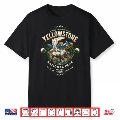 Yellowstone National Park Vintage Bison And Geyser Emblem Shirt