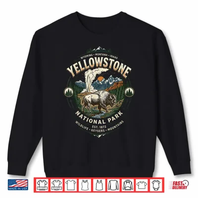 Sweatshirt Yellowstone National Park Vintage Bison and Geyser Emblem Shirt