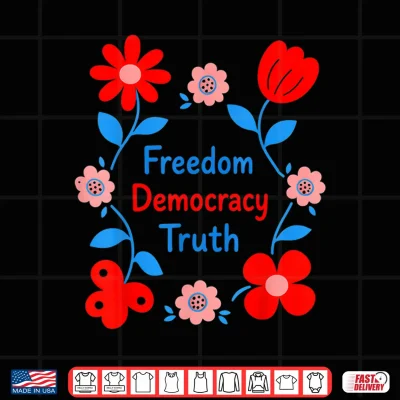 Design Freedom Truth Floral Retro Red Blue Flower Design Shirt