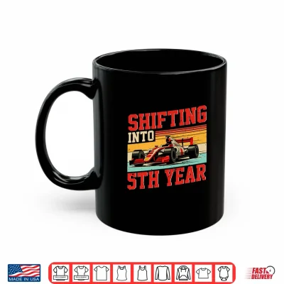 Mug Shifting Into 5th Year Boy 5th Birthday Racing Car Theme Performance Shirt