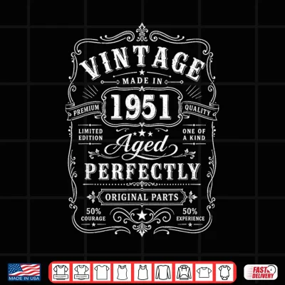 Design Vintage 1951 75yr 75th Birthday Gifts for Men 75 Years Old Shirt