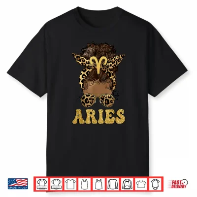 Aries Girl Afro Messy Bun African American Women Shirt