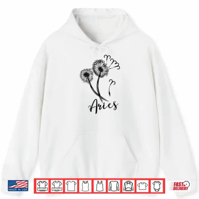 Hoodie Aries Dandelion Zodiac Sign Floral Horoscope Women Shirt