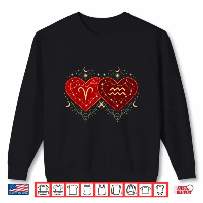Sweatshirt Aries Aquarius Shirt Valentines Day Astrology Love Zodiac Shirt