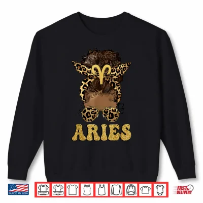 Sweatshirt Aries Girl Afro Messy Bun African American Women Shirt