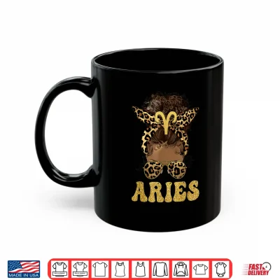Mug Aries Girl Afro Messy Bun African American Women Shirt