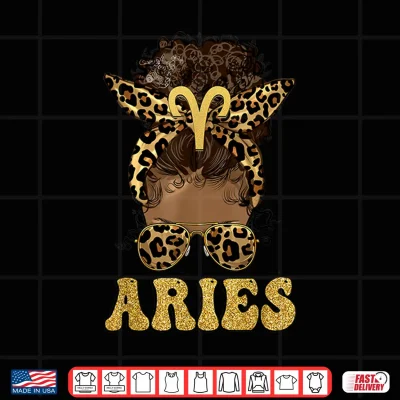 Design Aries Girl Afro Messy Bun African American Women Shirt