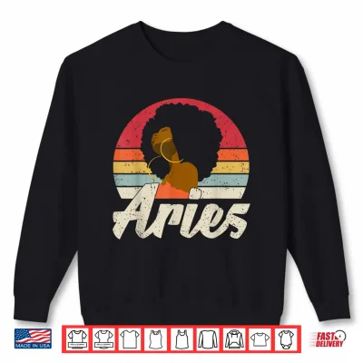 Sweatshirt Aries Girl Afro Woman Birthday Retro Sunset Zodiac Shirt