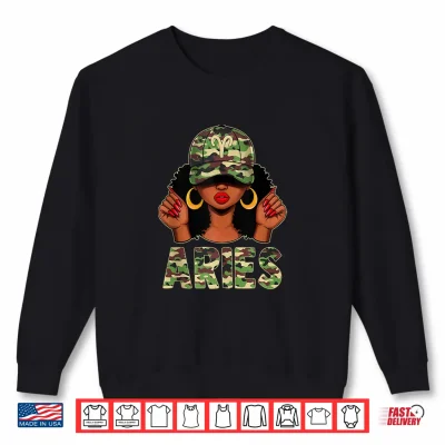 Sweatshirt Aries Girl Afro Women Camo Cap Black Queen Birthday Shirt
