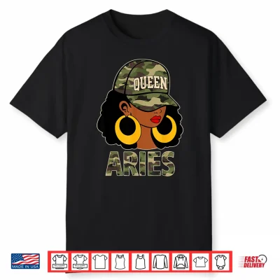 Aries Queen Black Woman Cap Hat Camo Afro Girl Zodiac Shirt