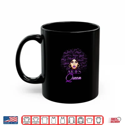 Mug Aries Girl Womens Purple Afro Queen Black Zodiac Birthday Shirt