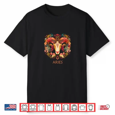 Aries Sign Floral Zodiac Boho Botanical Ram Astrology Shirt