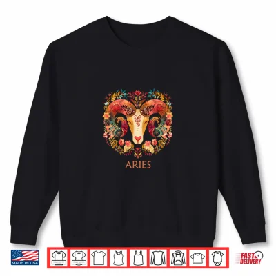 Sweatshirt Aries Sign Floral Zodiac Boho Botanical Ram Astrology Shirt