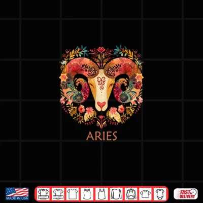 Design Aries Sign Floral Zodiac Boho Botanical Ram Astrology Shirt