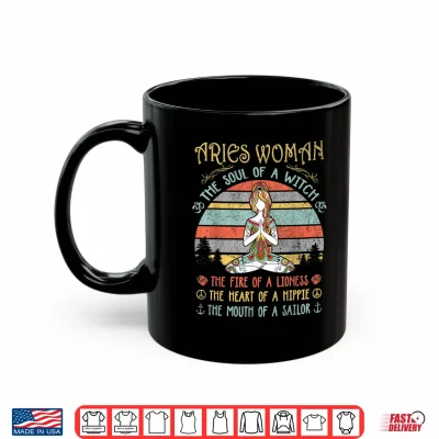 Mug Aries Woman The Soul Of A Witch Vintage Birthday Gift Shirt