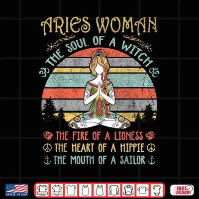 Design Aries Woman The Soul Of A Witch Vintage Birthday Gift Shirt