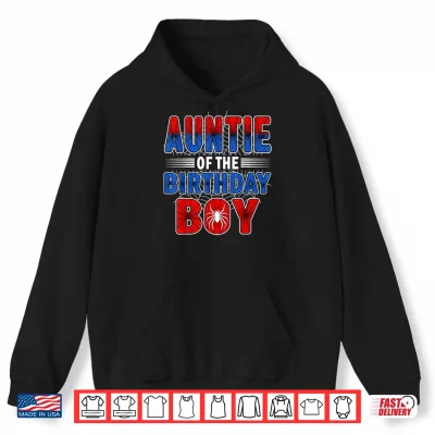 Hoodie Auntie of The Birthday Boy Spider Web Birthday Party Shirt