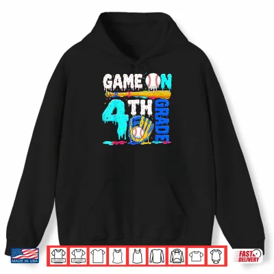 Hoodie Game On 4th Grade Baseball Drip Ice Cream Back to School Shirt