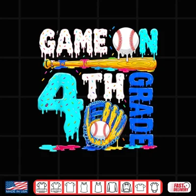 Design Game On 4th Grade Baseball Drip Ice Cream Back to School Shirt