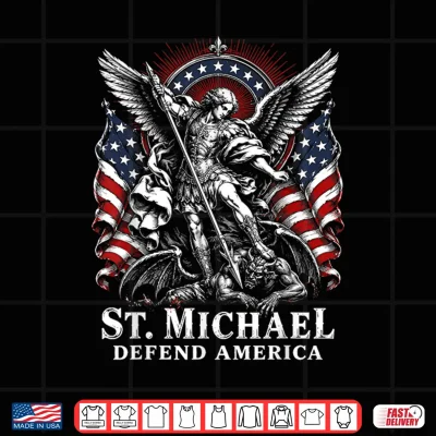 Vintage St. Michael Defend America Archangel Patriot Us Flag Shirt 4 Design Vintage St. Michael Defend America Archangel Patriot US Flag Shirt