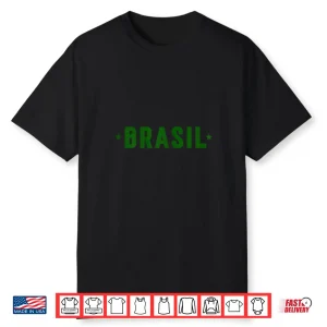 Brasil Brazilian Tee. Ladies Green Brasil On Yellow Shirt
