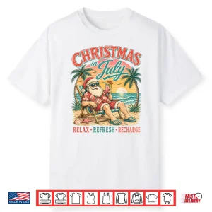 Christmas In July Relax Beach Santa Hawaiian Sunset Cruise Shirt