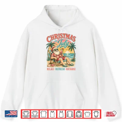 Hoodie Christmas in July Relax Beach Santa Hawaiian Sunset Cruise Shirt