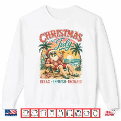 Sweatshirt Christmas in July Relax Beach Santa Hawaiian Sunset Cruise Shirt