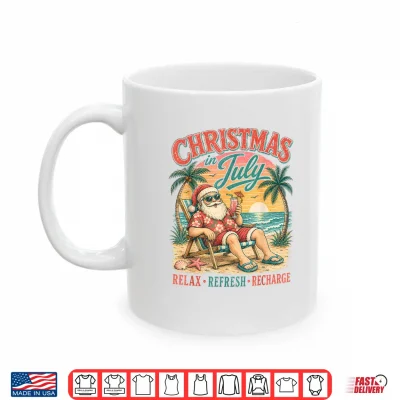 Mug Christmas in July Relax Beach Santa Hawaiian Sunset Cruise Shirt