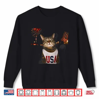 Sweatshirt July 4th Patriotic Cat Smoking Cigarette 250 Years Cat Lover Shirt