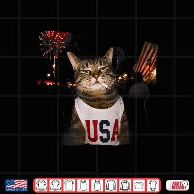 Design July 4th Patriotic Cat Smoking Cigarette 250 Years Cat Lover Shirt