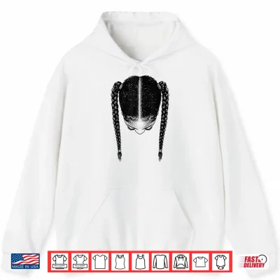 Hoodie Parted Ponytails Black Girl Braids Line Art Two Pigtails Shirt