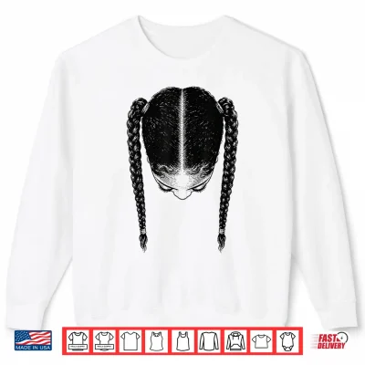 Sweatshirt Parted Ponytails Black Girl Braids Line Art Two Pigtails Shirt