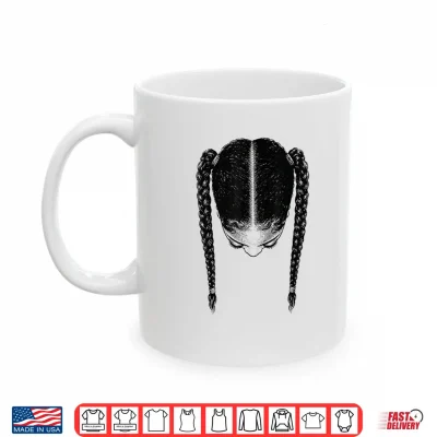 Mug Parted Ponytails Black Girl Braids Line Art Two Pigtails Shirt