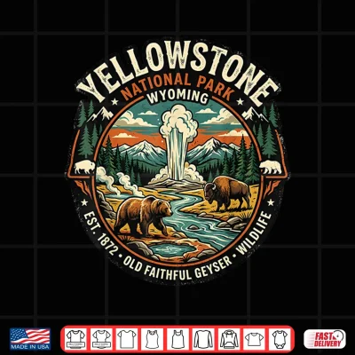 Design Yellowstone National Park Wyoming Old Faithful Geyser Badge Shirt