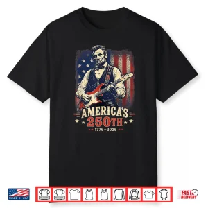 Abraham Lincoln Plays Electric Guitar American Flag Fourth Of July Shirt