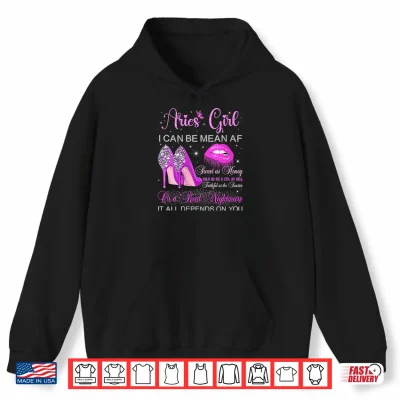 Hoodie Aries Girl Birthday High Heels Dripping Lips Butterfly Shirt