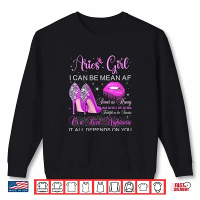 Sweatshirt Aries Girl Birthday High Heels Dripping Lips Butterfly Shirt