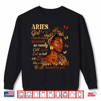 Sweatshirt Aries Girl Black Woman Melanin Girl Leopard Zodiac Sign Shirt