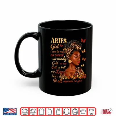 Mug Aries Girl Black Woman Melanin Girl Leopard Zodiac Sign Shirt
