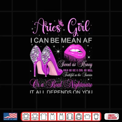 Design Aries Girl Birthday High Heels Dripping Lips Butterfly Shirt