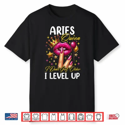 Aries Queen I Don’T Get Older I Level Up Birthday Women Shirt
