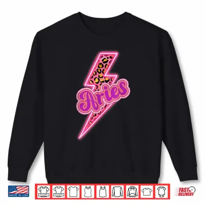 Sweatshirt Aries Leopard Thunder Shape Zodiac Aesthetic Design Shirt