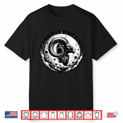 Cosmic Goat With Large Horns Moon And Stars Aries Moon Shirt